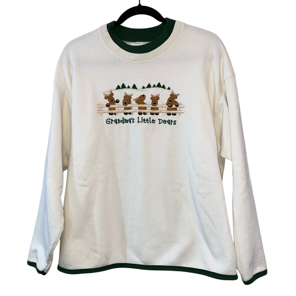 Vintage Grandma's Little Dears Sweatshirt L Deer Graphic Embroidered Crewneck